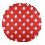 Polka Dots - White on Pastel Red Large 18  Premium Flano Round Cushion