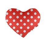 Polka Dots - White on Pastel Red Standard 16  Premium Flano Heart Shape Cushion