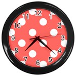 Polka Dots - White on Pastel Red Wall Clock (Black)