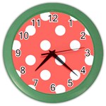 Polka Dots - White on Pastel Red Color Wall Clock
