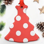 Polka Dots - White on Pastel Red Christmas Tree Ornament (Two Sides)