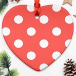 Polka Dots - White on Pastel Red Heart Ornament (Two Sides)