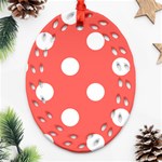 Polka Dots - White on Pastel Red Oval Filigree Ornament (Two Sides)
