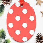 Polka Dots - White on Pastel Red Ornament (Oval)
