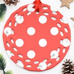 Polka Dots - White on Pastel Red Round Filigree Ornament (Two Sides)