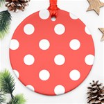 Polka Dots - White on Pastel Red Ornament (Round)