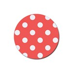 Polka Dots - White on Pastel Red Rubber Coaster (Round)
