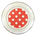 Polka Dots - White on Pastel Red Porcelain Plate