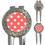 Polka Dots - White on Pastel Red 3-in-1 Golf Divot