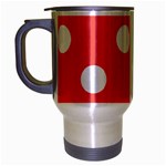 Polka Dots - White on Pastel Red Travel Mug (Silver Gray)