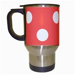 Polka Dots - White on Pastel Red Travel Mug (White)