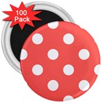 Polka Dots - White on Pastel Red 3  Magnet (100 pack)