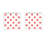 Polka Dots - Pastel Red on White Cufflinks (Square)