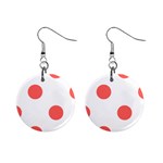 Polka Dots - Pastel Red on White 1  Button Earrings