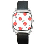 Polka Dots - Pastel Red on White Square Metal Watch