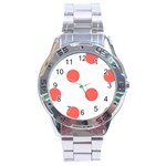 Polka Dots - Pastel Red on White Stainless Steel Analogue Watch