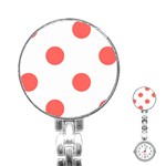 Polka Dots - Pastel Red on White Stainless Steel Nurses Watch