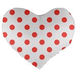 Polka Dots - Pastel Red on White Large 19  Premium Flano Heart Shape Cushion