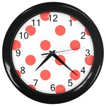 Polka Dots - Pastel Red on White Wall Clock (Black)