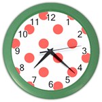 Polka Dots - Pastel Red on White Color Wall Clock