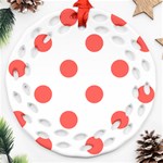 Polka Dots - Pastel Red on White Round Filigree Ornament (Two Sides)