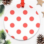 Polka Dots - Pastel Red on White Round Ornament (Two Sides)