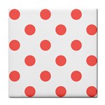 Polka Dots - Pastel Red on White Tile Coaster