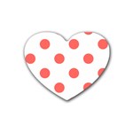 Polka Dots - Pastel Red on White Rubber Coaster (Heart)
