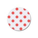 Polka Dots - Pastel Red on White Rubber Round Coaster (4 pack)