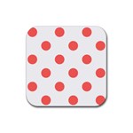 Polka Dots - Pastel Red on White Rubber Coaster (Square)