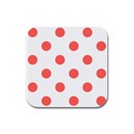 Polka Dots - Pastel Red on White Rubber Square Coaster (4 pack)