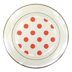 Polka Dots - Pastel Red on White Porcelain Plate