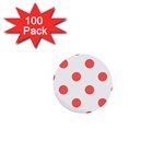 Polka Dots - Pastel Red on White 1  Mini Button (100 pack)