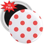 Polka Dots - Pastel Red on White 3  Magnet (10 pack)