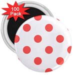 Polka Dots - Pastel Red on White 3  Magnet (100 pack)