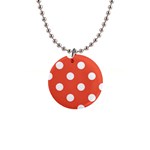 Polka Dots - White on Tomato Red 1  Button Necklace