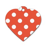 Polka Dots - White on Tomato Red Dog Tag Heart (Two Sides)