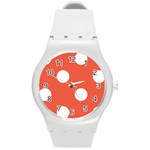 Polka Dots - White on Tomato Red Round Plastic Sport Watch (M)