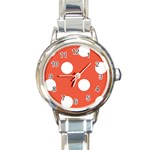 Polka Dots - White on Tomato Red Round Italian Charm Watch
