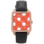 Polka Dots - White on Tomato Red Rose Gold Leather Watch