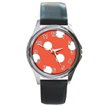 Polka Dots - White on Tomato Red Round Metal Watch