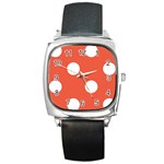 Polka Dots - White on Tomato Red Square Metal Watch