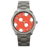 Polka Dots - White on Tomato Red Sport Metal Watch