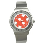Polka Dots - White on Tomato Red Stainless Steel Watch