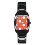 Polka Dots - White on Tomato Red Stainless Steel Barrel Watch