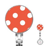 Polka Dots - White on Tomato Red Stainless Steel Nurses Watch