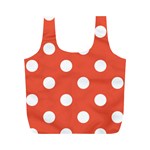 Polka Dots - White on Tomato Red Full Print Recycle Bag (M)