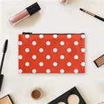 Polka Dots - White on Tomato Red Cosmetic Bag (S)