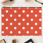 Polka Dots - White on Tomato Red Cosmetic Bag (XXXL)