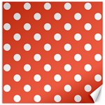 Polka Dots - White on Tomato Red Canvas 12  x 12 
